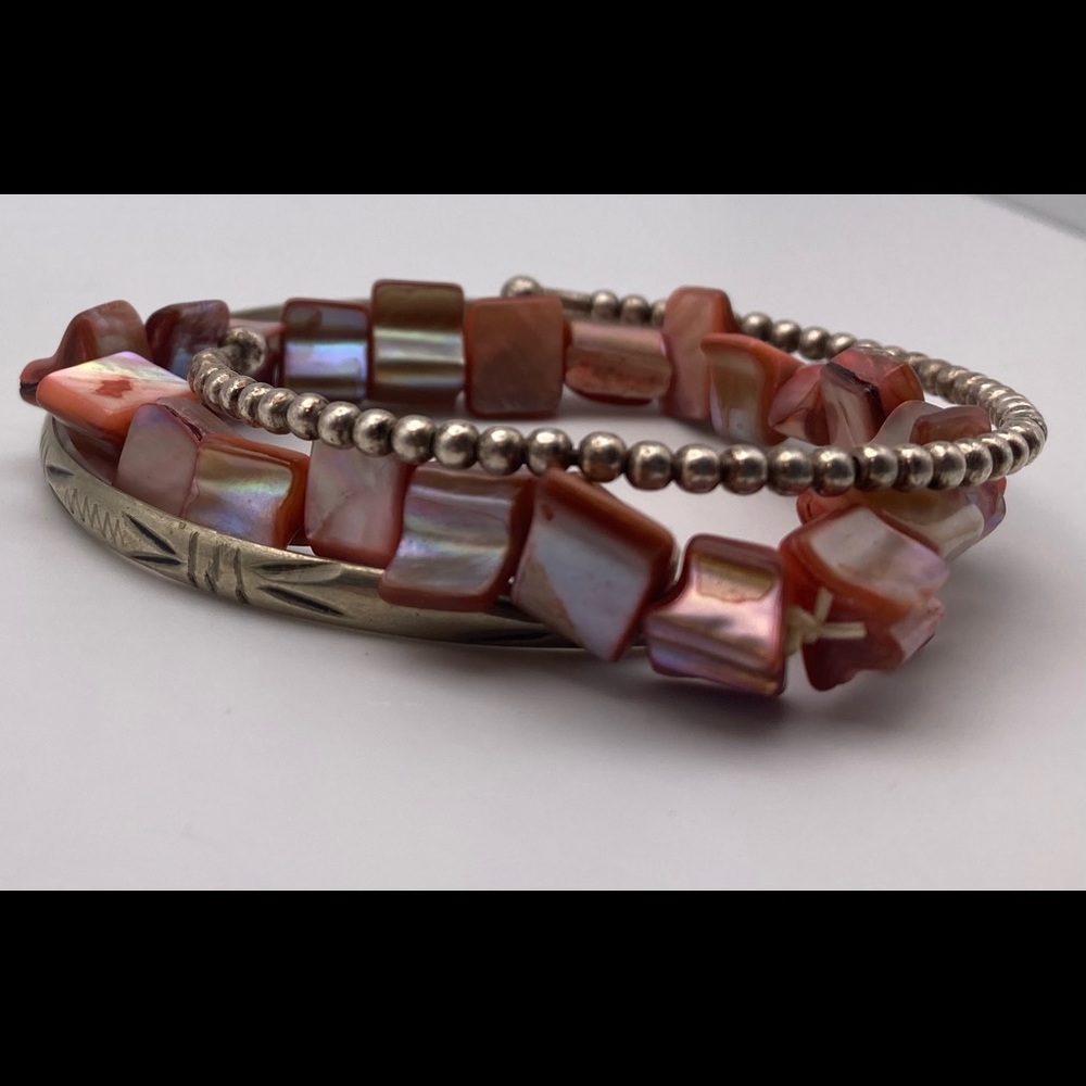 Pink Shells And Silver Bangle Bracelets - image 6